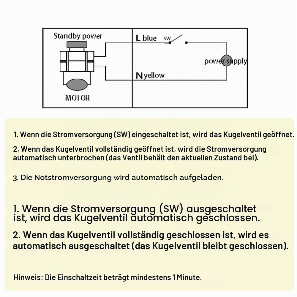 DC12-24V Motorisierter Kugelhahn, 2-Draht Automatischer Rücklauf Setup 1" DN25 Messing Elektrischer Kugelhahn (Normalerweise Geschlossen)