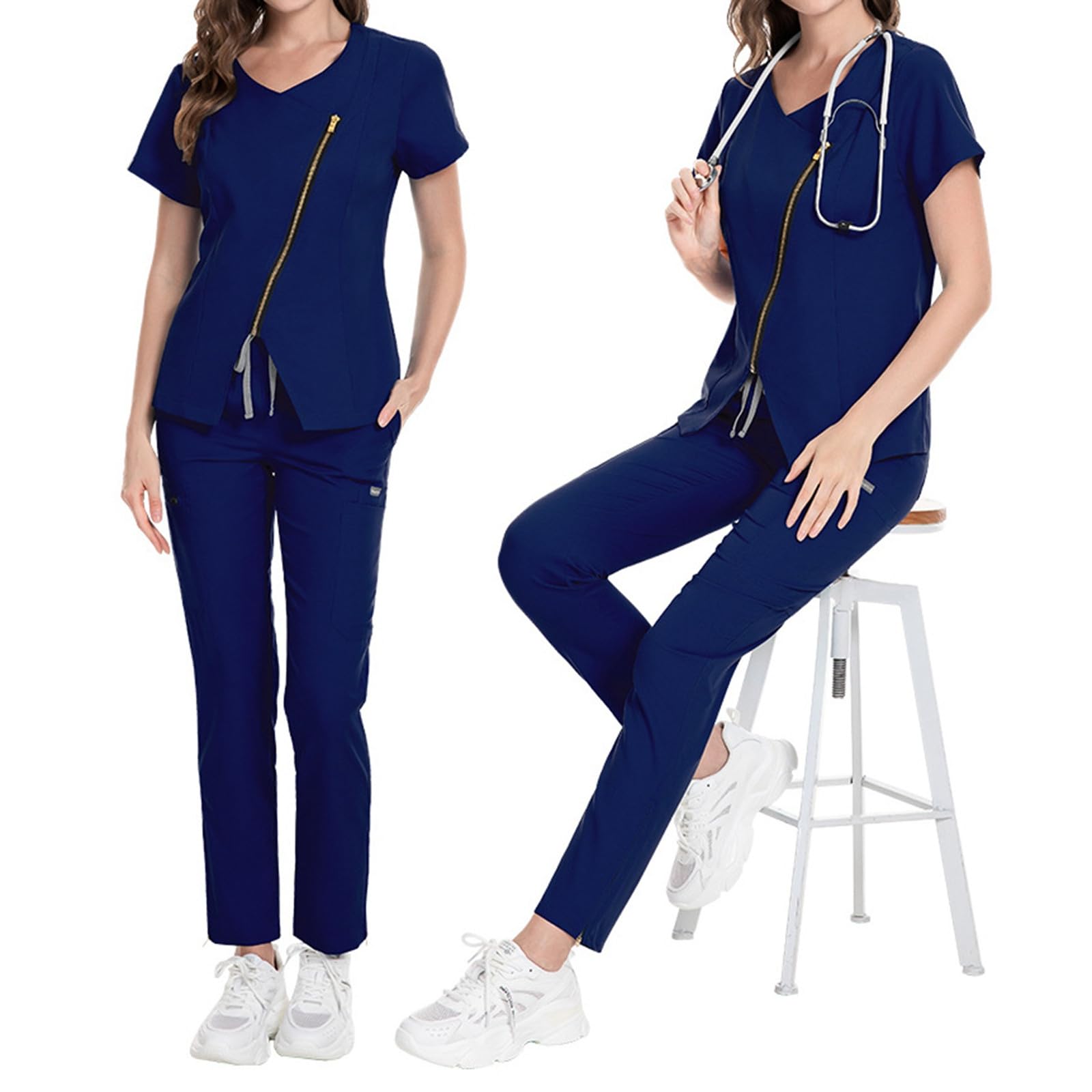 Traje médico para mujer y hombre, 2 piezas, ropa de trabajo, camiseta de manga corta y pantalones largos, traje de protección para médicos, uniformes, enfermeras, médicos, ropa de trabajo