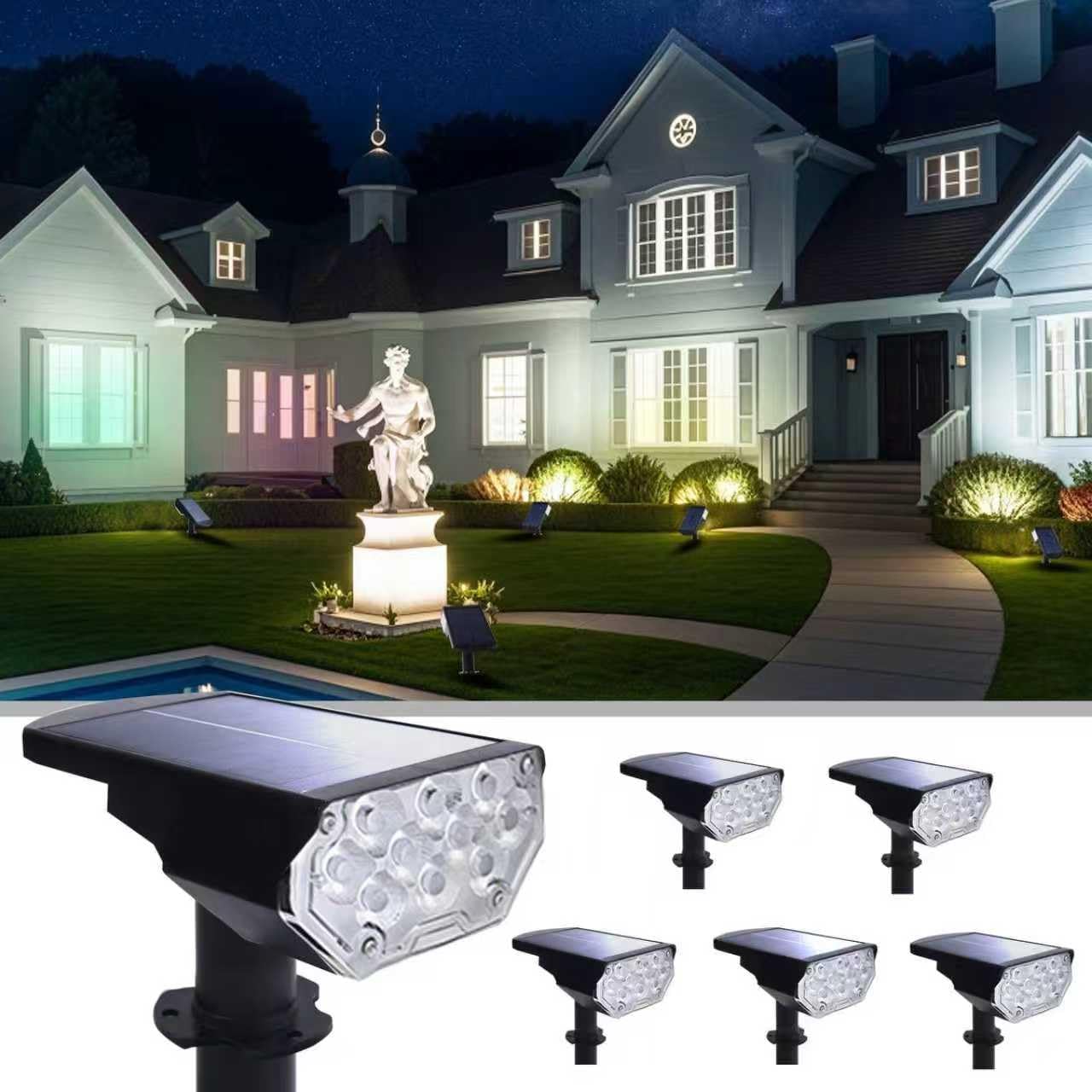6 Pack Solar Spot Lights Outdoor Waterproof, 20 LEDs Bright Landscape Spotlights Dusk to Dawn, Cool White Adjustable Uplights for Yard Tree House Garden Wall Pathway, IP65
