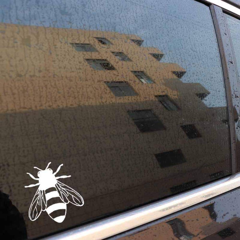 Handmade By Stukk White Bumble Bee Crouching Design Fun Window Bumper Vinyl Decal Sticker 12Cm X 13.1Cm