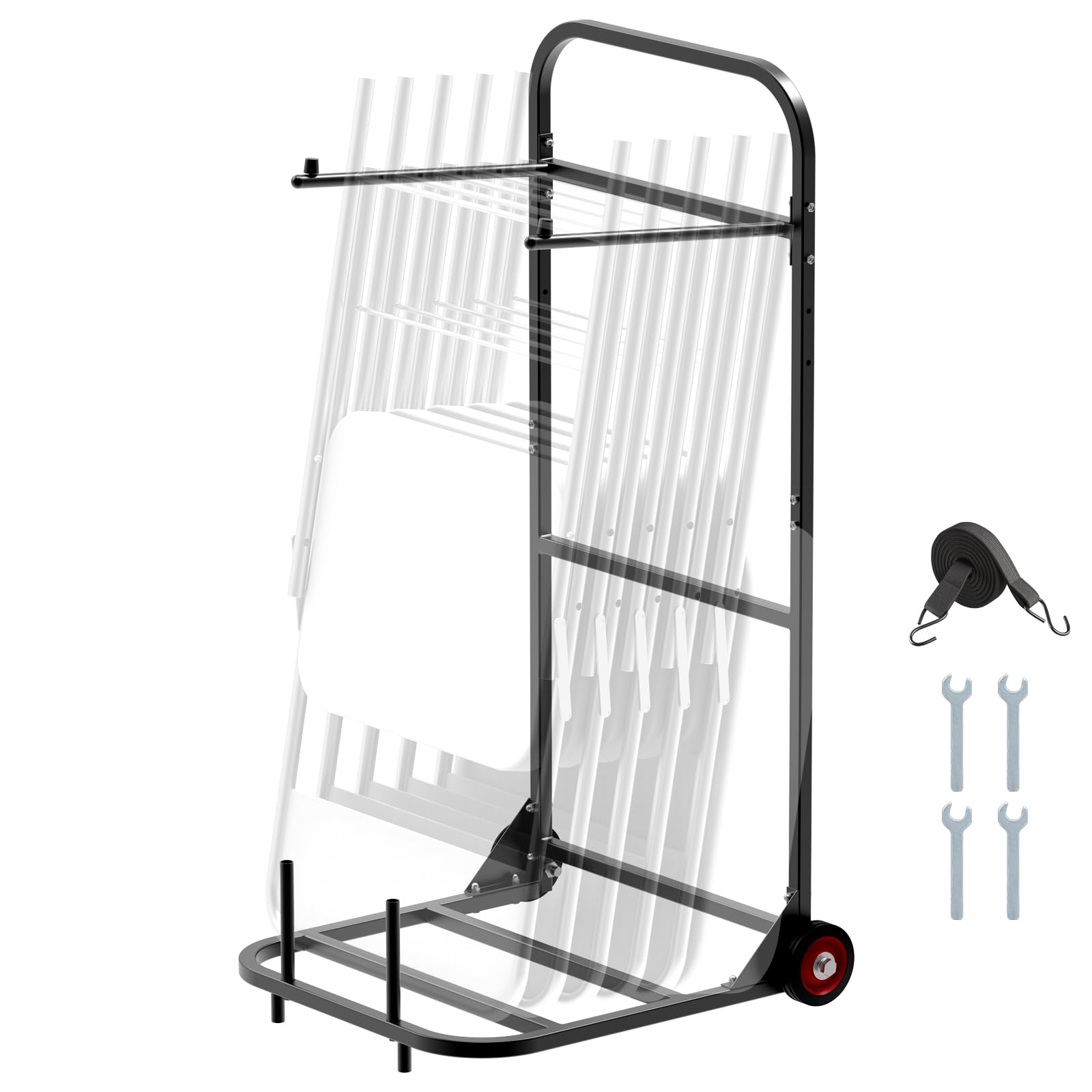 VEVOR Folding Chair Rack, 300 LBS Capacity, L-Shape Horizontal Placement Chair Cart for 25 Chairs, Heavy-Duty Metal Chair Storage Dolly with Rubber Wheels and Holders, Large Chair Holder, Matte Black