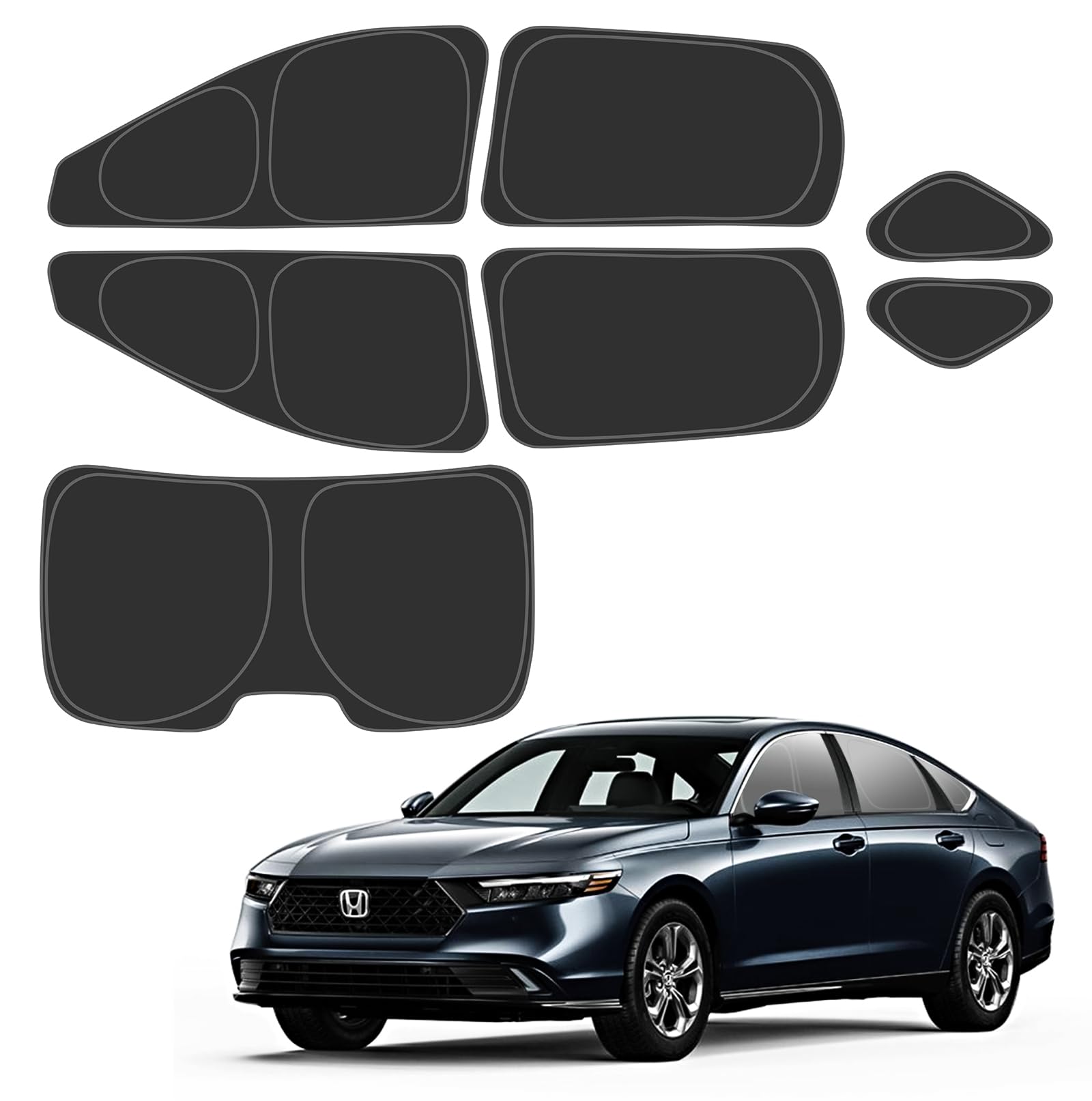 D-Lumina Rear ＆ Side Window Sun Shade for 2018 2019 2020 2021 2022 Honda Accord Accessories, Windshield Sunshade Sun Visor Protector Block UV Rays Heat, Foldable 2 Layers 210T Material Pack of 7