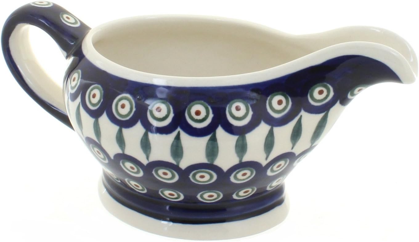 Blue Rose Polish Pottery Peacock Gravy Bowl
