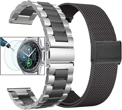 valkit Compatible with Galaxy Watch 3 41mm/Galaxy Watch 4 Band for Women Men, 2 Pack 20mm Stainless Steel Metal Mesh Bands for Samsung Galaxy Watch 4 Classic/Galaxy Watch 42mm/Active 2