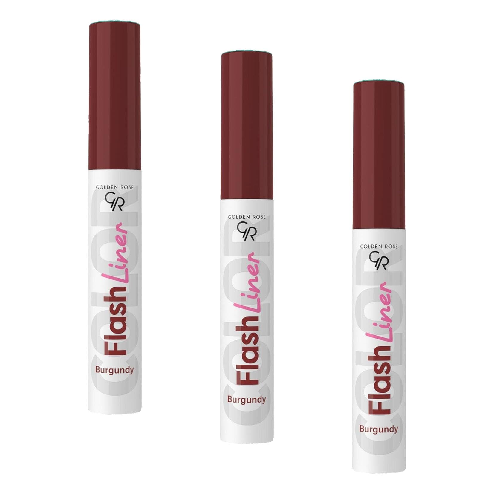 Golden Rose Flash Liner Colored Eyeliner - 110 Burgundy - Renkli Likit Eyeliner (3 paketi)