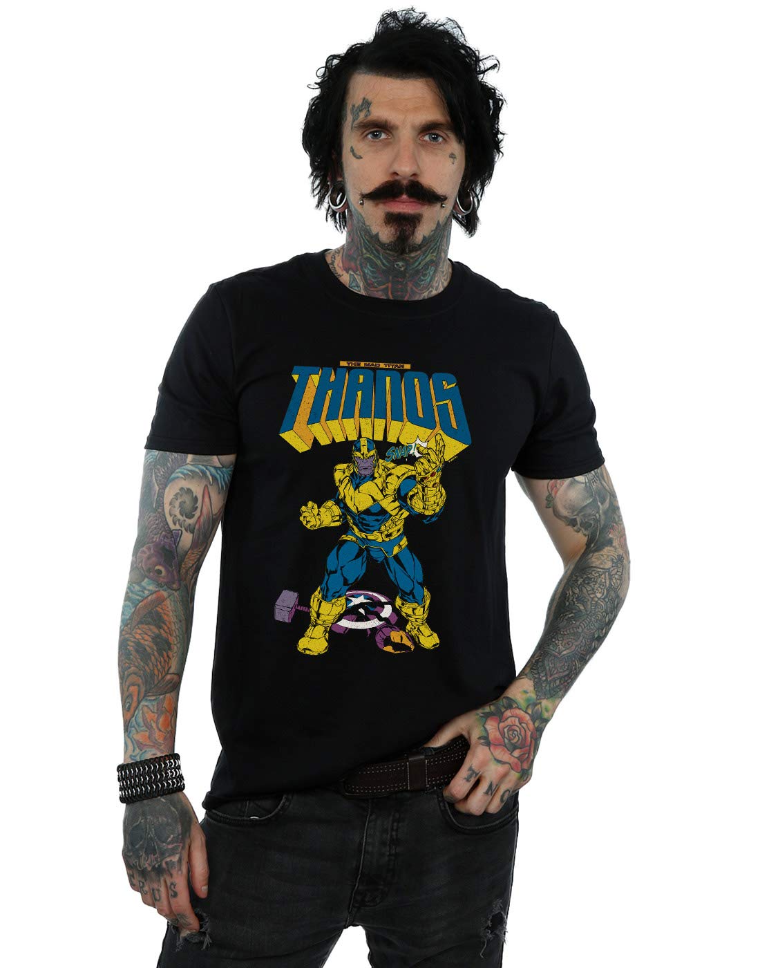Absolute Cult Men's Black Marvel Thanos Mad Titan Snap T-Shirt X-Large
