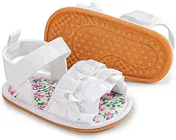 Sandálias infantis Meckior de couro sintético com bico fechado macio para bebês e meninas, sandálias de verão com flores e princesas