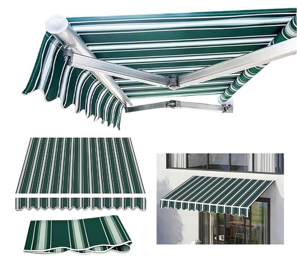 Auvent de terrasse rétractable 3x2,4 m en polyester rayé vert et blanc