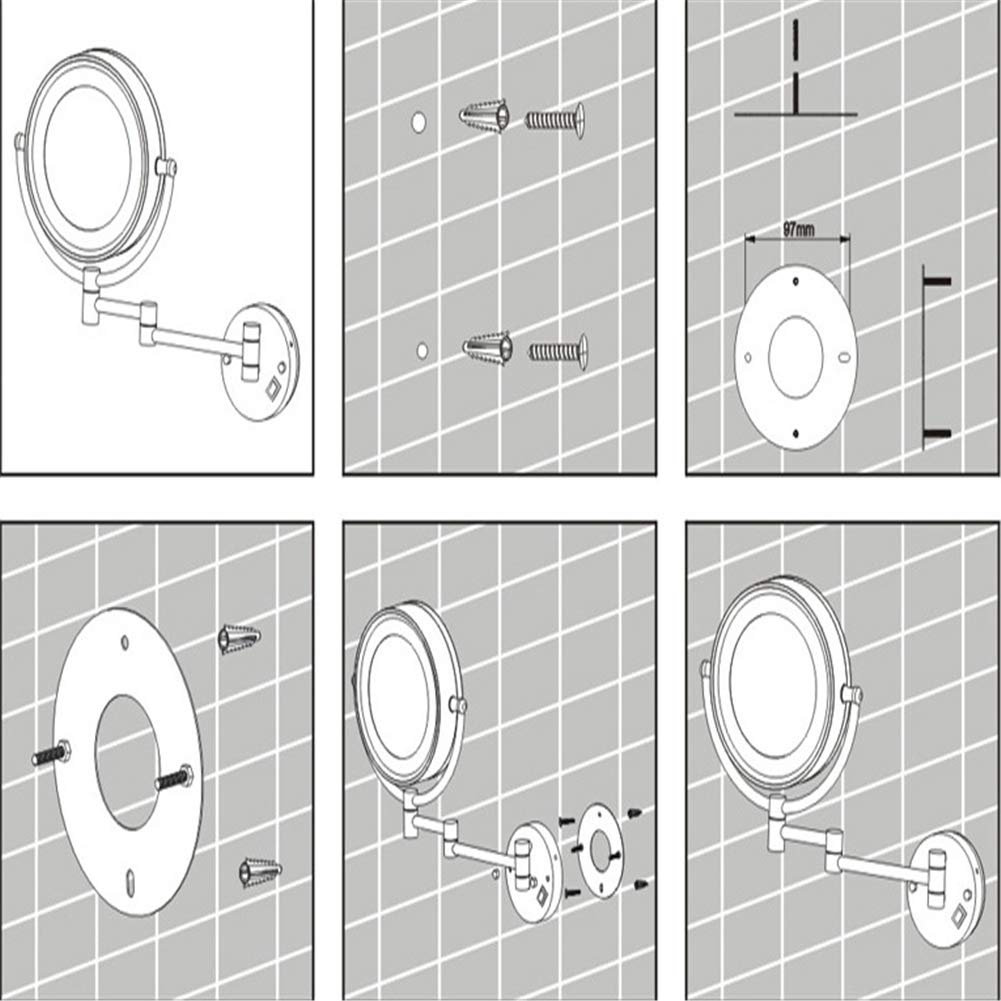 Espejo de maquillaje Montaje en pared, giratorio de 360° Extensible Aumento de 10X Espejo de baño de Doble Cara Espejo de afeitar de Forma Redonda plegable, Chrome_8inch (Gold 8inch)