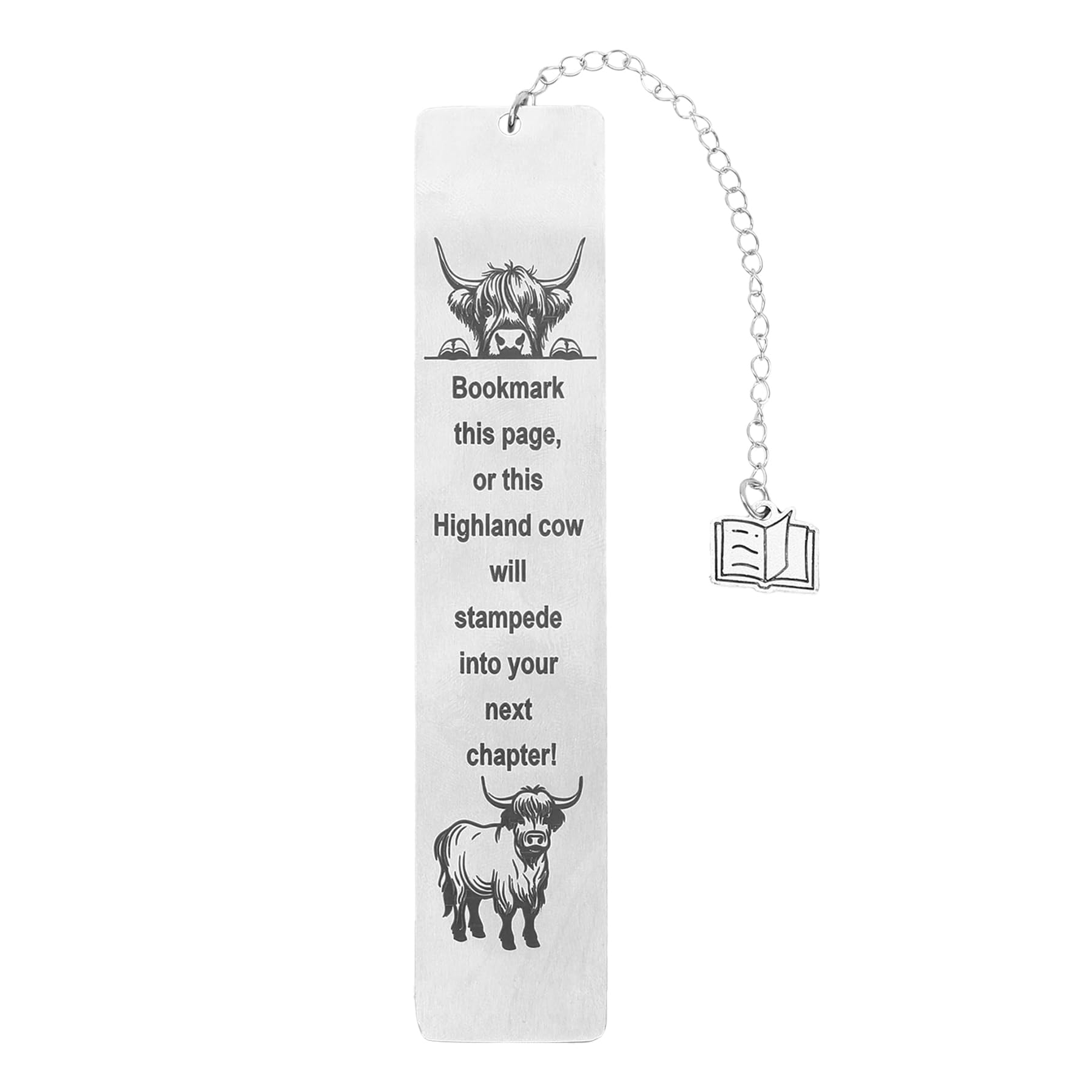 Wasise Highland Cow Bookmark - Funny Bookmarks, Cute Animal Bookmarks with Chain Book Charm, Gift for Highland Cow Lovers, Stainless Steel Bookmark, Animal Lover Gift for Book Club Bookworm Bookmate