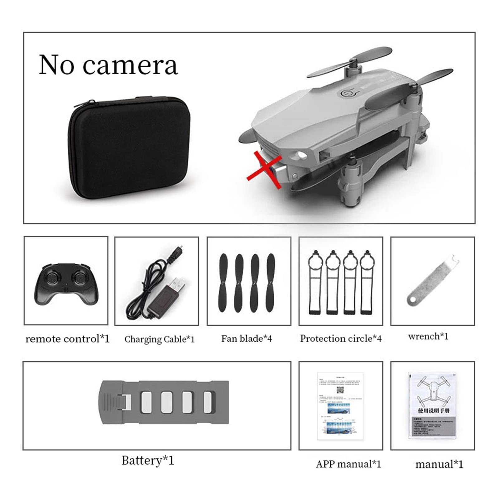 Drone Mini Drone Kamera 4K HD 1080P WiFi High Holding Mode Jednoklawiszowy powrót Składane ramię Quadcopter RC Drone Toy (Kolor : Podwójne kamery Rozmiar : 1) (Brak kamery szary 1)