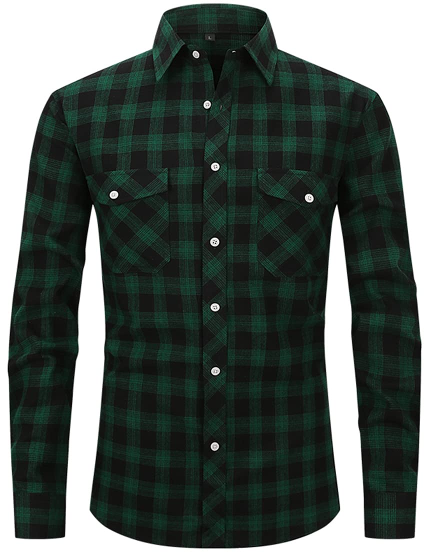 PADOLA Hombre Camisas Casual Franela Manga Larga Camisa Camisa Cuadros Ajuste Regular Checkshirt Corte Normal Plaid Flannel Shirt