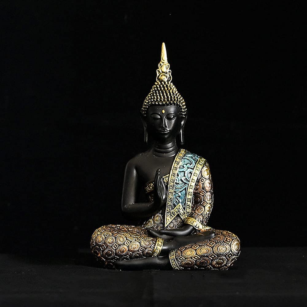 VVW&LIU Estatua de Buda Estatua de Buda Resina Verde Budismo Hecho a Mano Feng Shui Meditación Decoración del hogar, Altura 10 cm