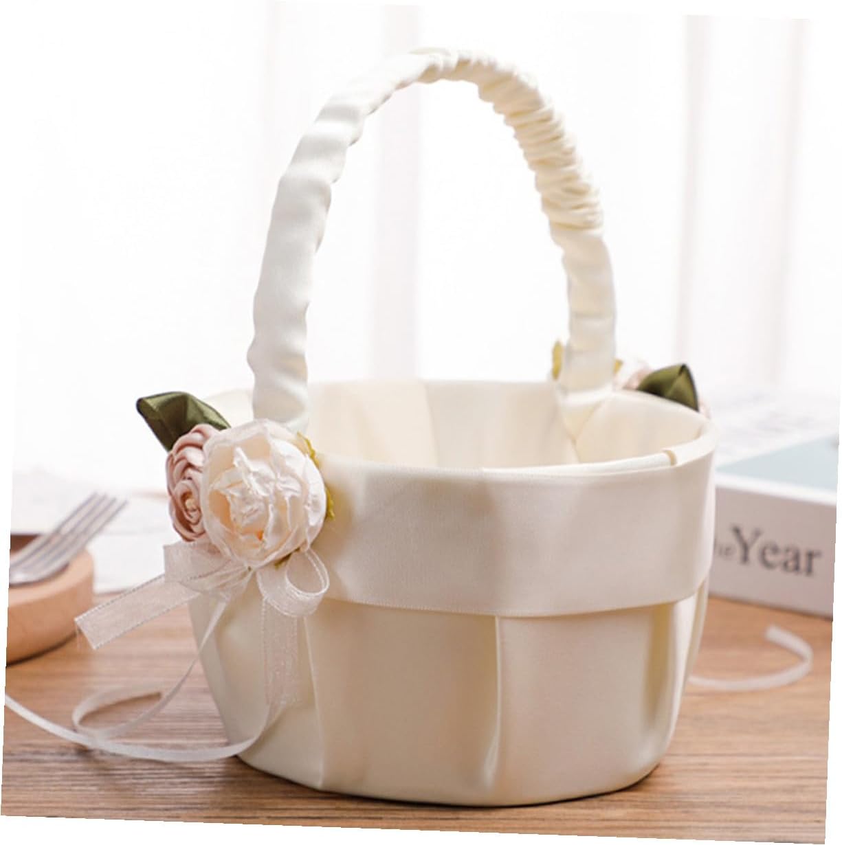 Wedding Floral Handheld Basket, Rustic Cloth Basket for Petal Storage, Bridal Ceremony and Party Supplies