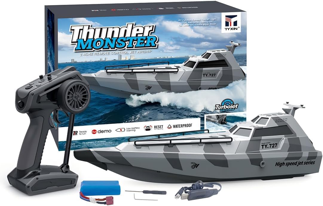 Barco De Carreras RC De Alta Velocidad, Lancha Rápida Eléctrica Grande con Control Remoto para Adultos, Motor Dual, Impermeable, Autoadrizable, para Uso En Piscinas De Lagos, Grey