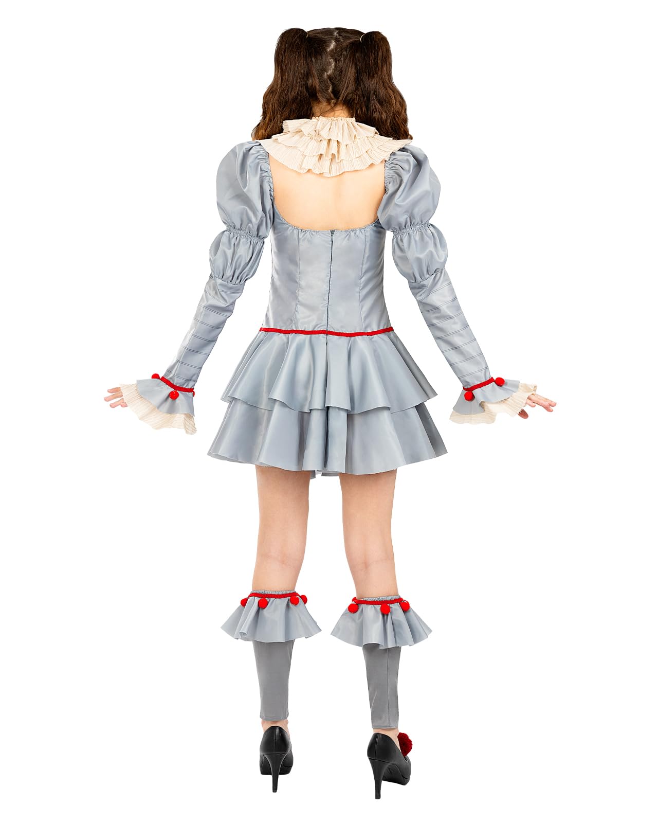 Funidelia Disfraz Oficial de Pennywise - IT Capítulo Dos para mujer, Incluye vestido, cuello, calentadores y dos pompones, Talla S - Traje para adultos para fiestas, Carnaval y Halloween