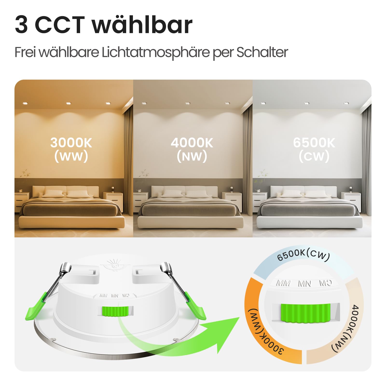 ALUSSO 6 Stück Einbaustrahler Led,10W LED Einbaustrahler Dimmbar AC 220-240V,Warmweiß 3000K Neutralweiß 4000K Kaltweiß 6500K IP44 Deckenspots für Badezimmer Küche Wohnzimmer,Nickel