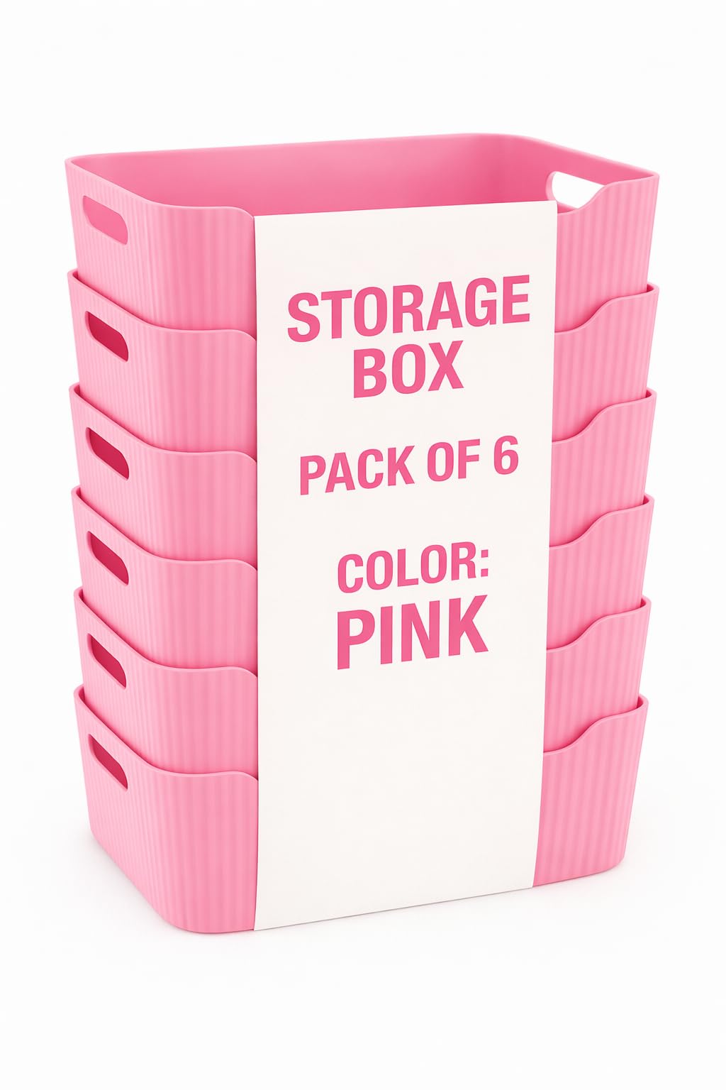 HOMENU Plastic Storage Box with Lid – Large Stackable Organizer Storage Box for Clothes, Toys, Kitchen – Big Size Plastic Storage Container Basket for Home, Office, Bathroom(Smal,Pack of 6,Pink)