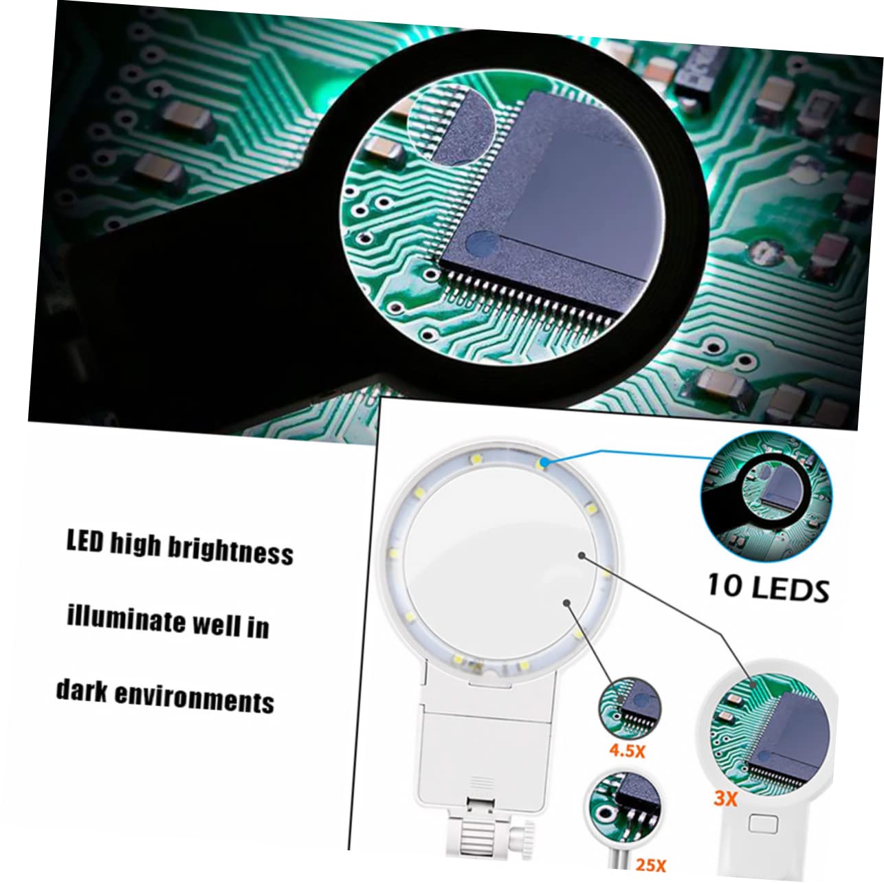 Soporte para Soldar Luz LED y Lupa de Sobremesa Pinzas | Brazos Flexibles, Cuello Giratorio 360°, Base Estable Soporte para Herramientas y Bandeja de Almacenamiento Estilo Aleatorio