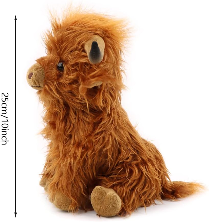 Highland Cow Stuffed Animal Plush Toy – 10” Fluffy Highland Bull Plush, Soft Cow Doll Gift for Kids, Boys, Girls, Toddlers, Birthday & Christmas