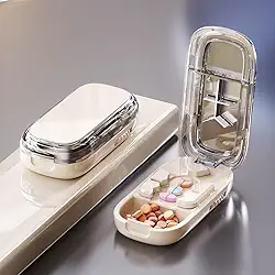 Cortador de comprimidos, divisor profissional portátil para comprimidos pequenos e pequenos, cortador de 1/2 1/3 1/4 com lâminas de aço inoxidável e caixa de armazenamento (branco)