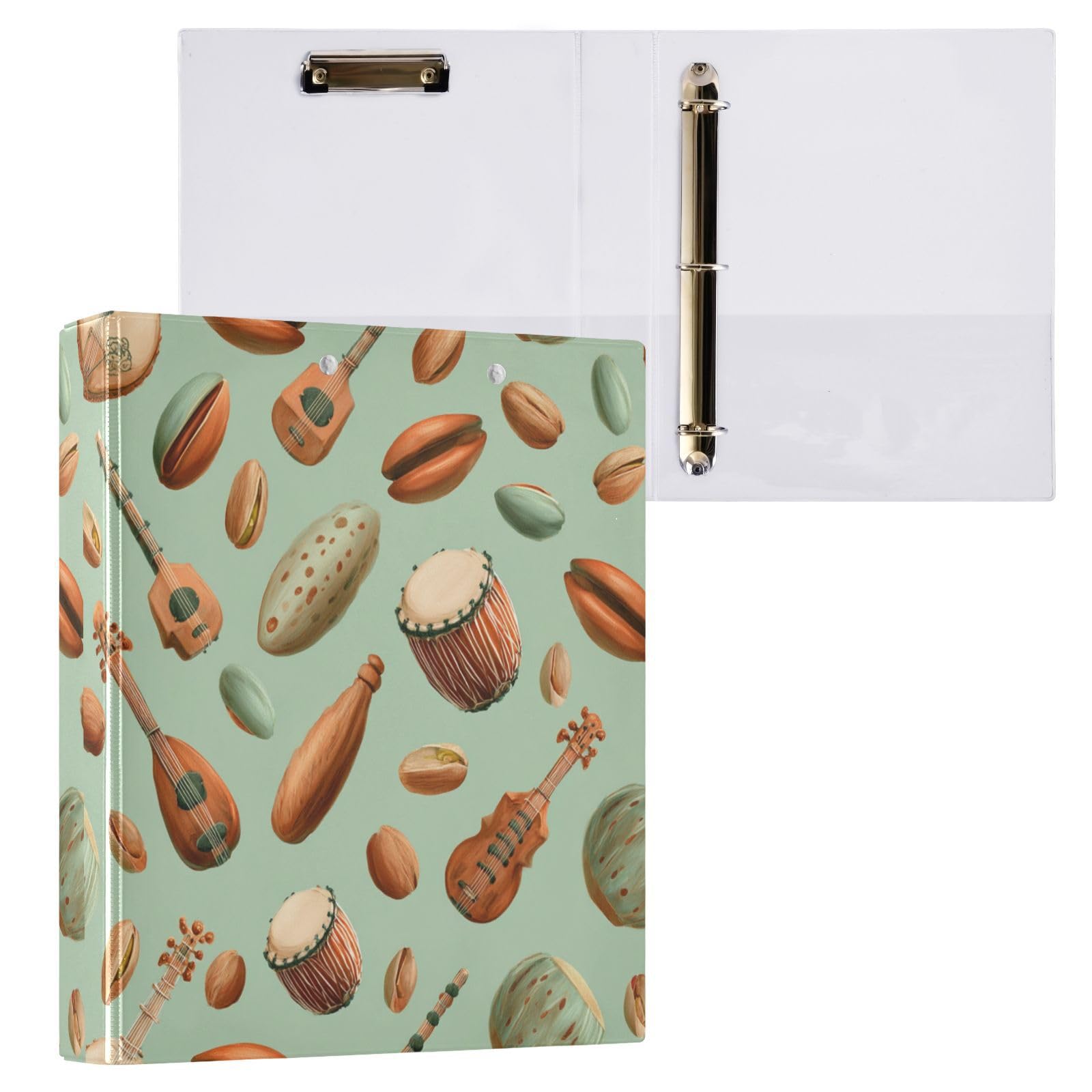 Kcldeci Raccoglitore a 3 anelli con copertina rigida per carta formato lettera, strumenti indiani pistacchio, anelli rotondi da 3,8 cm, organizer per scuola/ufficio, confezione da 2