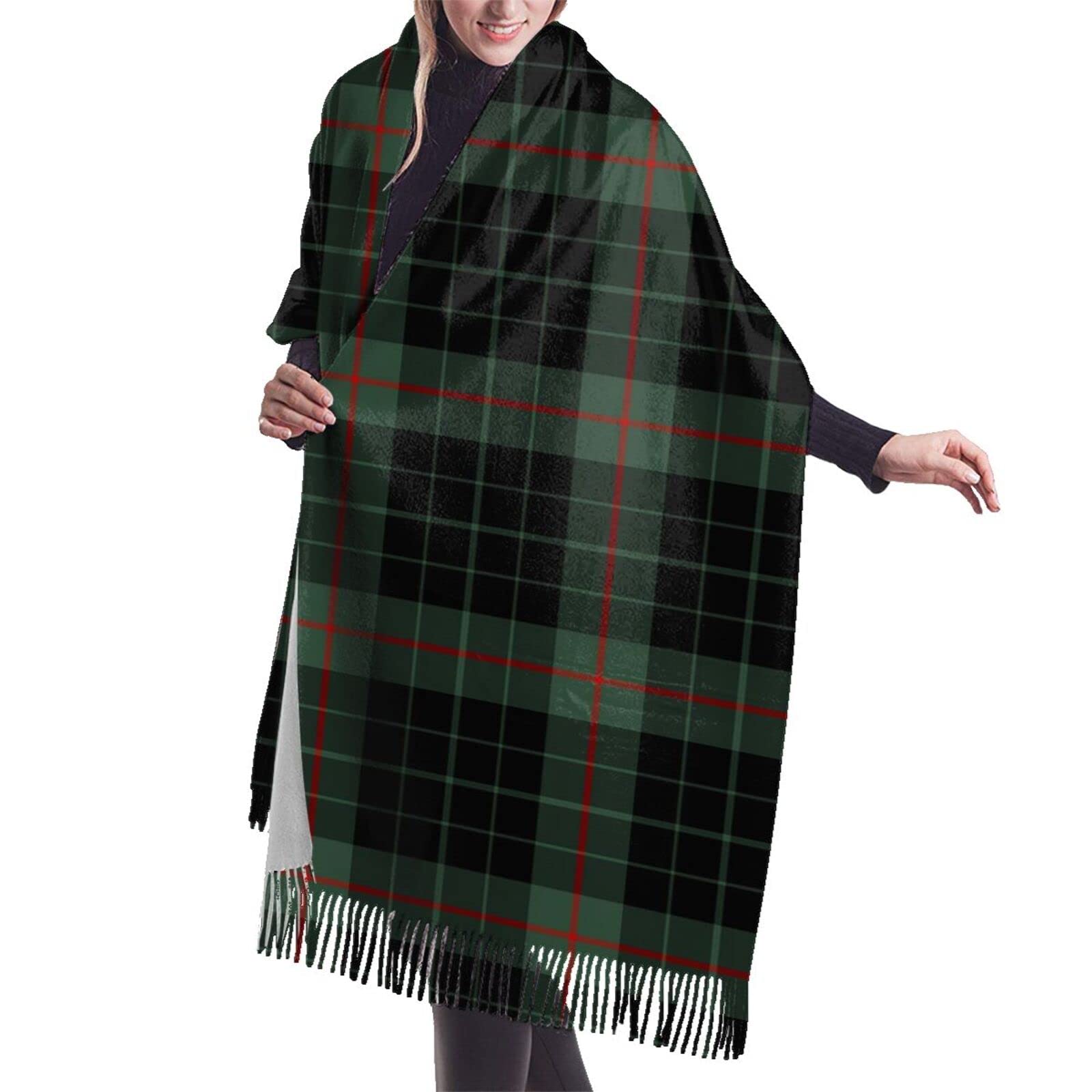 GQWJKSZ Clan Gunn Tartan Women'S Long & Wide Clan Somerville Tartan Cashmere Feel Shawl Wrap Winter Warm Scarf 77x27inch