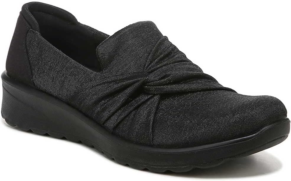 BZees Womens Glimmer Slip-ons Loafer, Black Shimmer, 6 Wide US