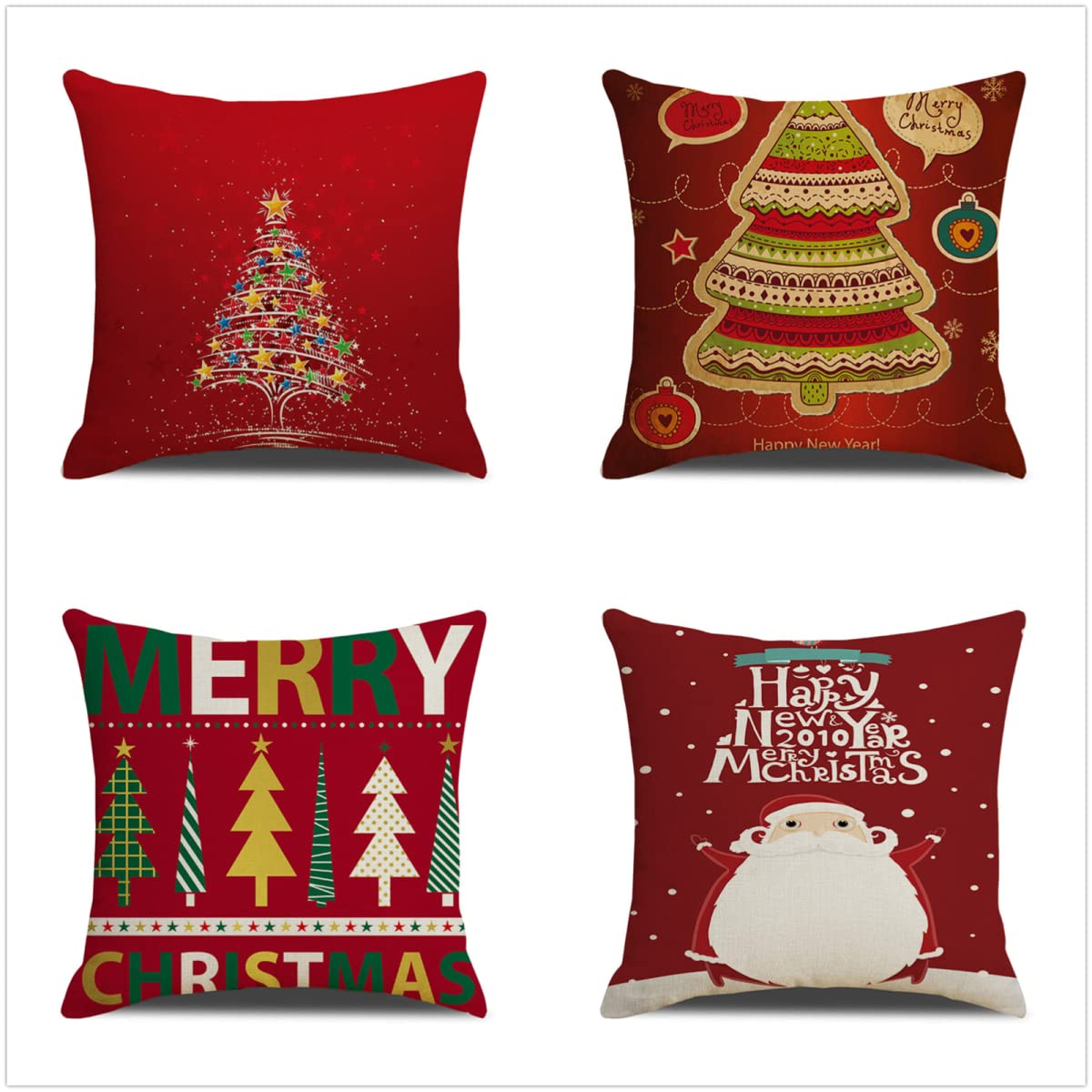 rojo navideño 4 Piezas 70x70cm Fundas Cojines, Impresión en HD con Cremallera Oculta Cojines Decorativos, Lino Cojines para Sofa para Sala de Estar Dormitorio Automóviles Fundas de Cojines J-1701