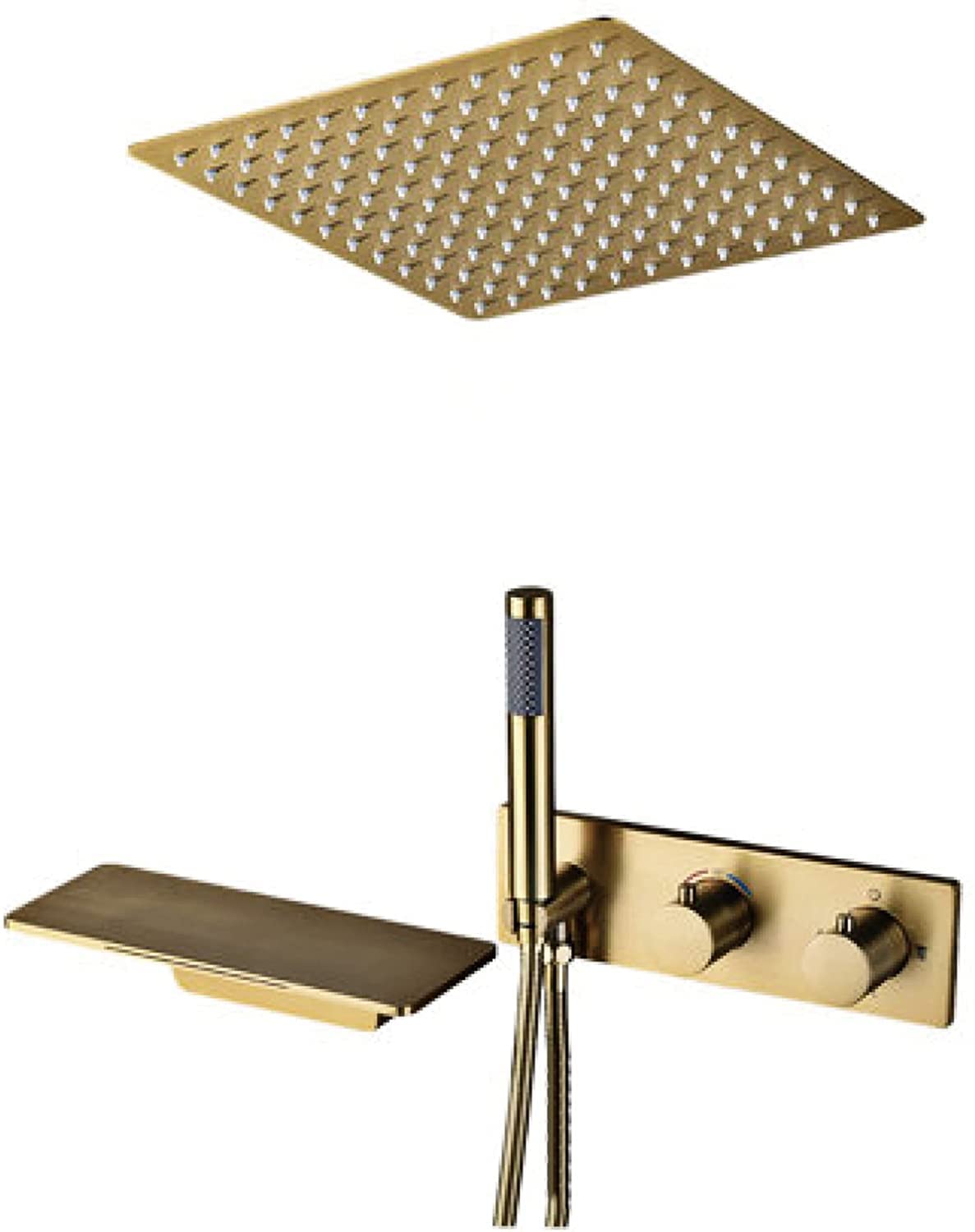 AYCDL Shower System Concealed Thermostatic Shower Faucet Set Brushed Gold Anti Scald Shower Set with Hand Shower and Rainfall Shower Head Advanced Air Injection Techn,size_name-10 Inch