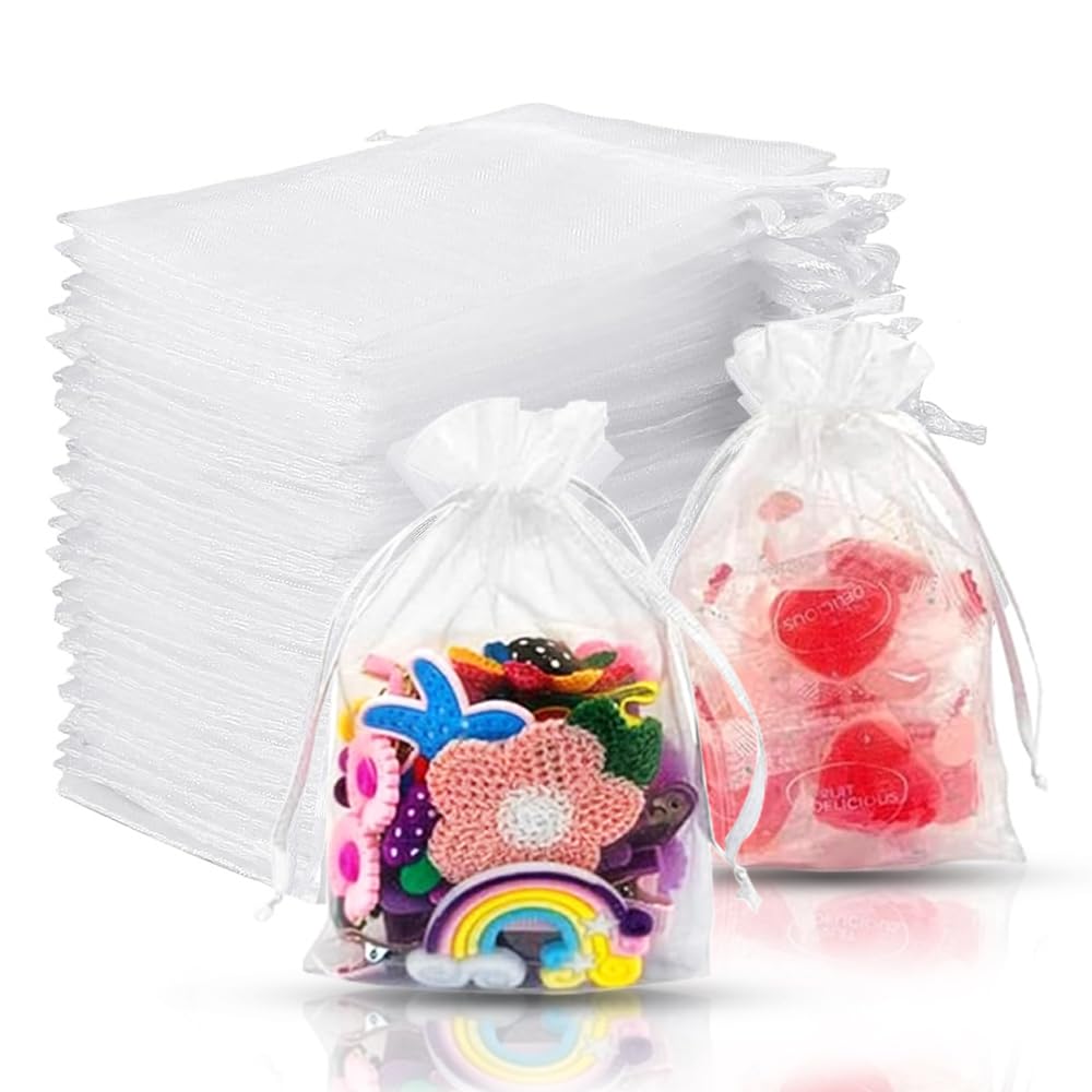 Organza Geschenkbeutel 50 Stück 17x23cm Weiß mit Kordelzug für Hochzeit Party Weihnachten