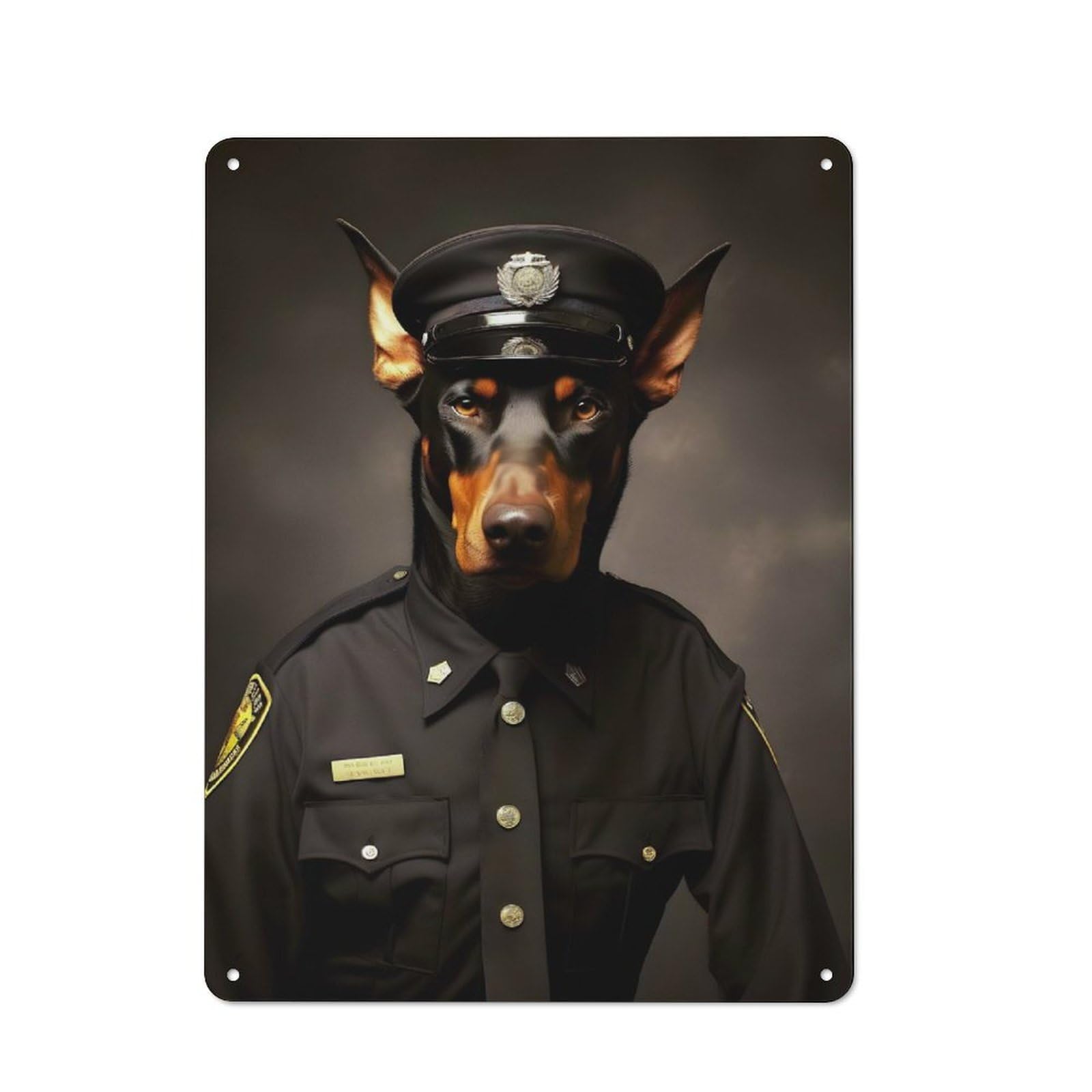 Tin Sign with Policeman Doberman Design 40x30cm, Creative Creative Space Decor for Home Office, Reading Corner Or Bedroom