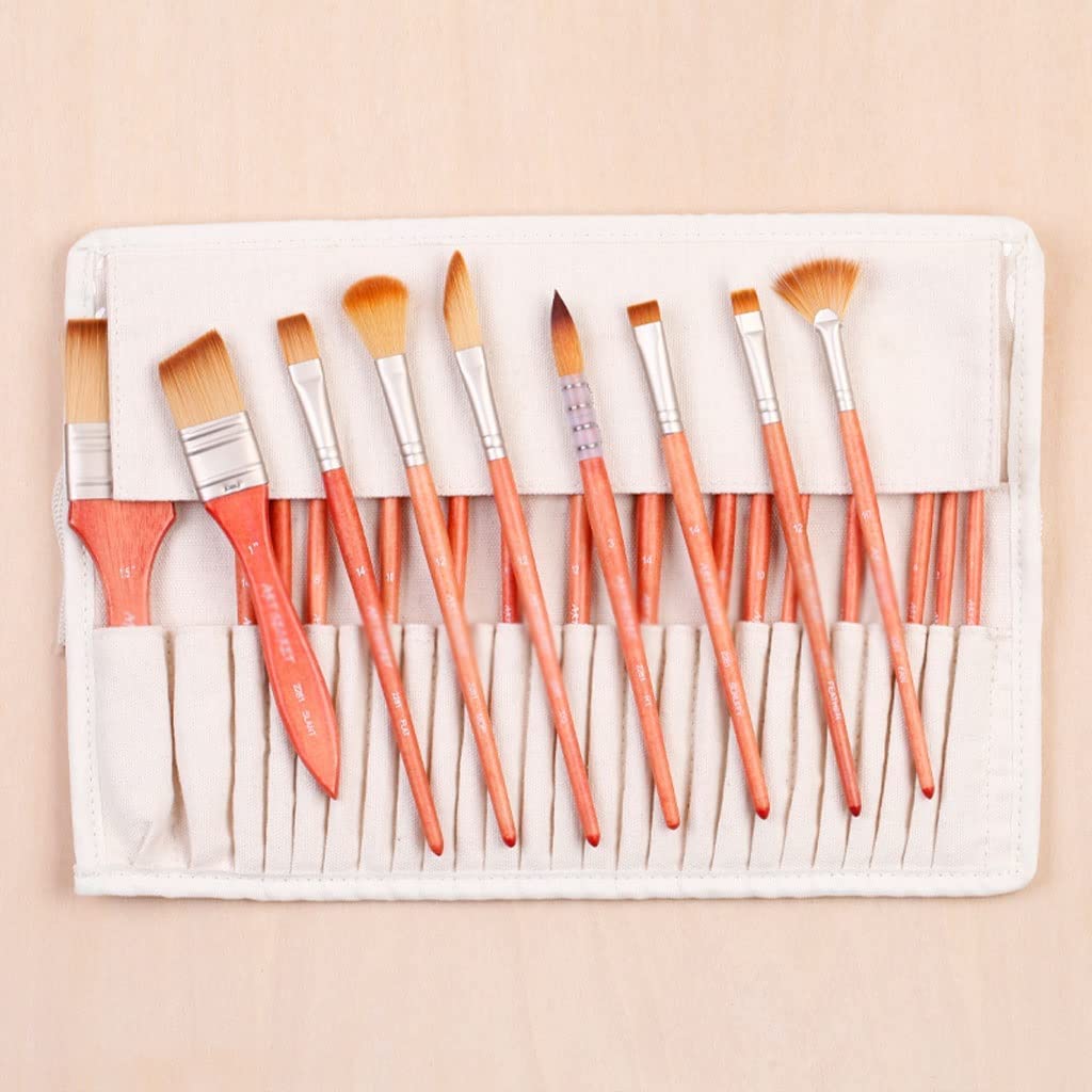 24PCS Art Set Acuarela Pinceles Artísticos con Estuche para lápices para acrílico y Dibujo de Pintura al óleo Decorate