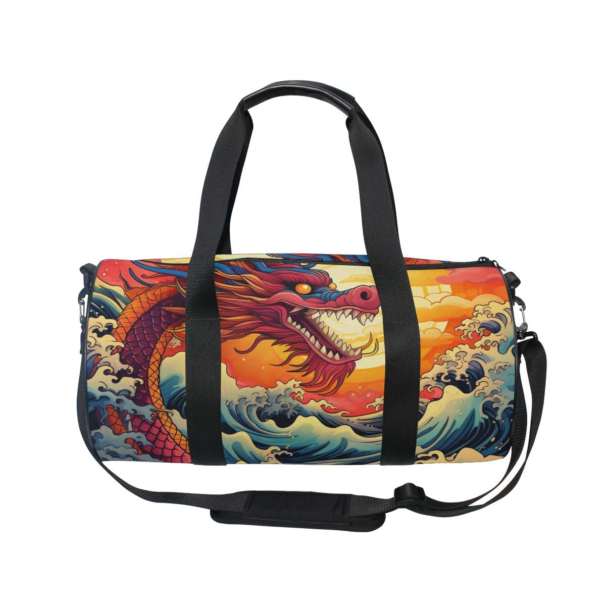 Sports Gym Bag Gym Duffle Bag Sport Bags for Men Women Dragon Japanese Durable Handle Luggage Bag