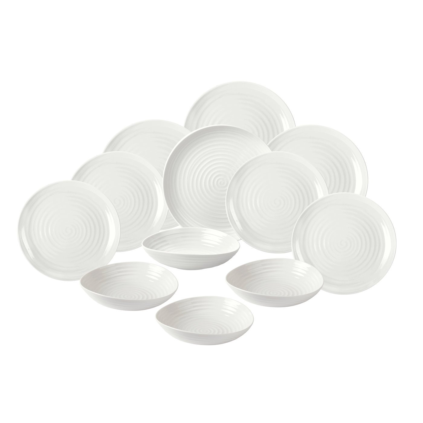 Portmeirion Sophie Conran 12 Piece Coupe Dinnerware Set - Dinner Plates, Side Plates & Bowls, Porcelain Kitchen Tableware for Everyday Dining & Entertaining - Durable & Dishwasher Safe