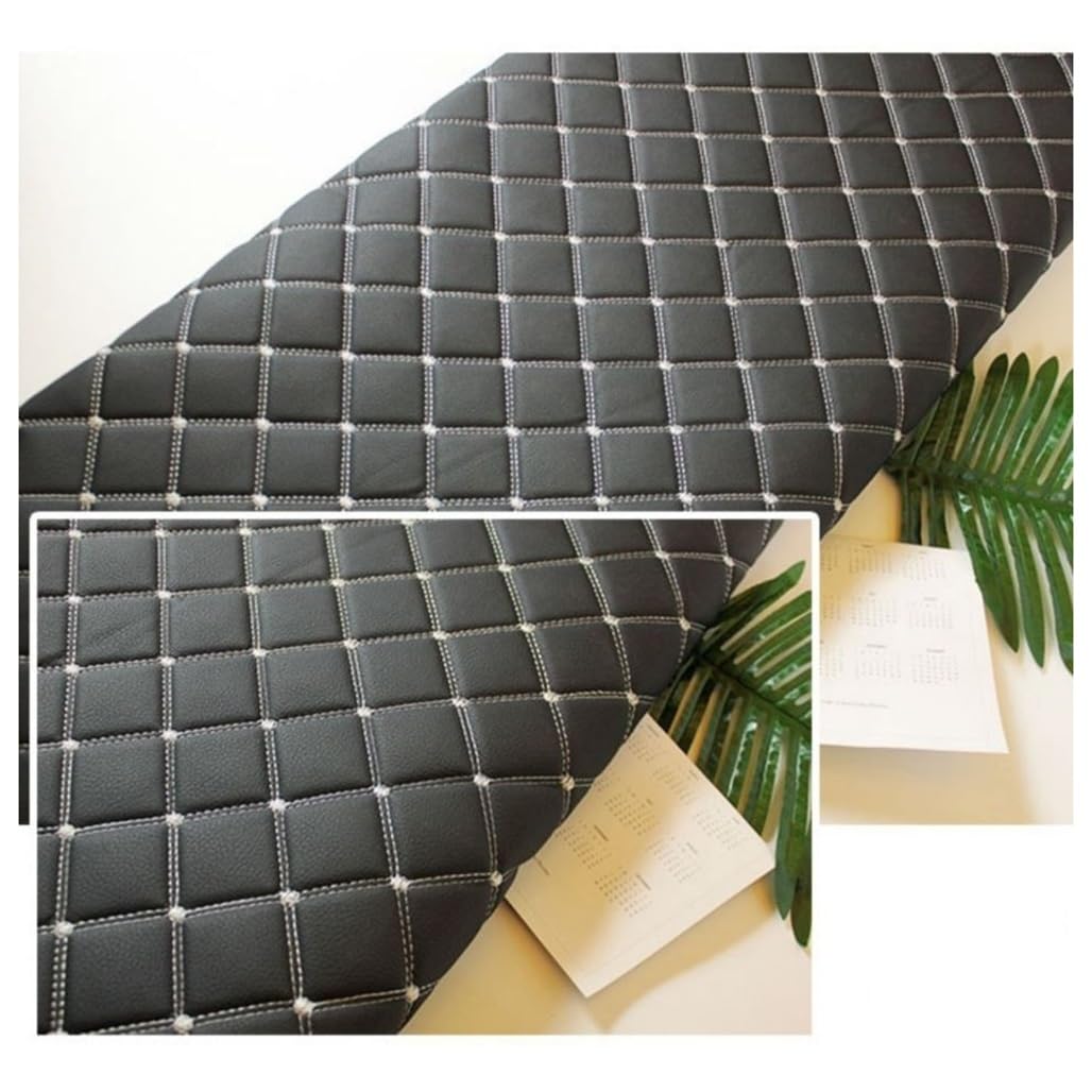 JNTFNE Faux Leather Fabric Leatherette Premium Soft Feel Material Vinyl Cloth Upholstery Width 160cm, Quilted Diamond Stitch Padded Cushion Linen Wadding for DIY Sewings(Black (Grey Line),1.6x2m)