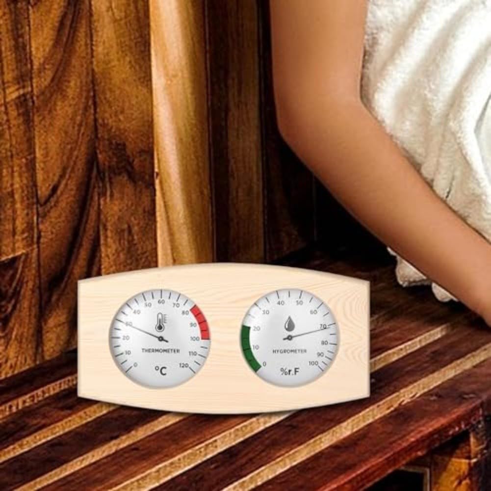 Termómetro e higrómetro de madera de la sauna con el diseño 2 en 1, medición de la temperatura y de la humedad de la amplia gama para la supervisión interior y exterior de la sauna