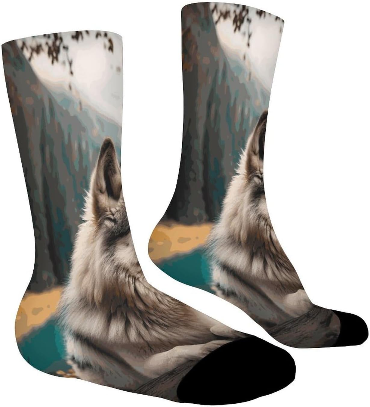 Fun Animal Wolf Crew Sock High Stocking Grippy Socks | Socks for Men & Women,Stockings-Long Thin Tube Sports, Breathable Soft Athletic for Nurses,Travel