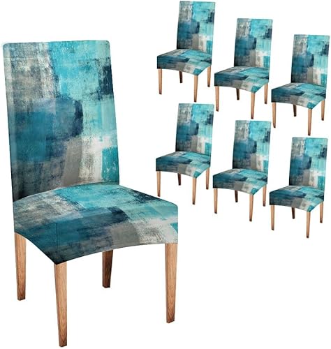 Miniatura 76 de TOMWISH Fundas para Sillas De Comedor 6, Fundas para sillas de comedor, pintura de arte abstracto, funda extraíble elástica de elastano para silla