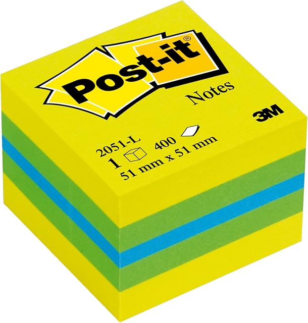 Post-it Notatki - Mini Cube - neonowy żółty, ultramiękki, ultramiękki, ultramiękki, neonowy żółty - 400 arkuszy - 51 mm x 51 mm
