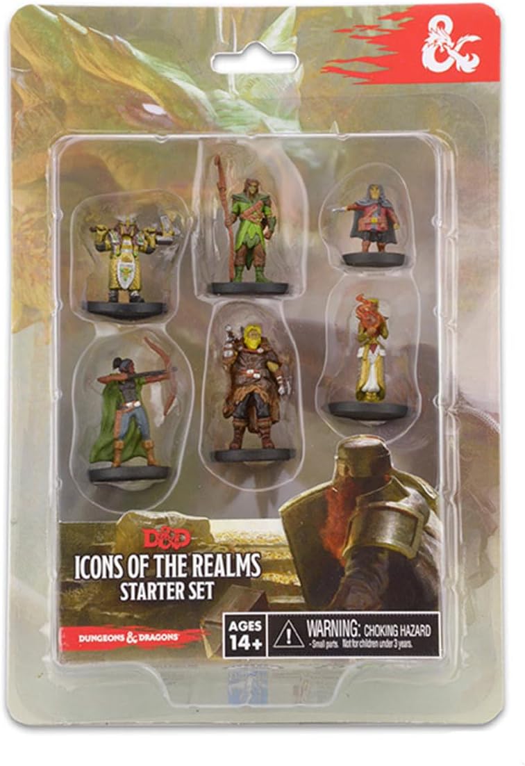 D&D Icons of the Realms Starter Set, Featuring 5 Returning Figures and 1 New Hero, Gold Color, Fantasy Theme