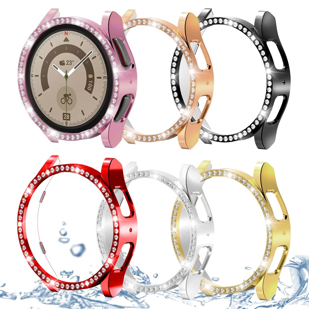 DEALELE [2-PACK] Case Compatible with Samsung Galaxy Watch 5/4 44mm, Bling Single-Row Diamond PC Protective Case Replacement Watch Cover Bumper (44mm, Gold+Transparent) — view 285
