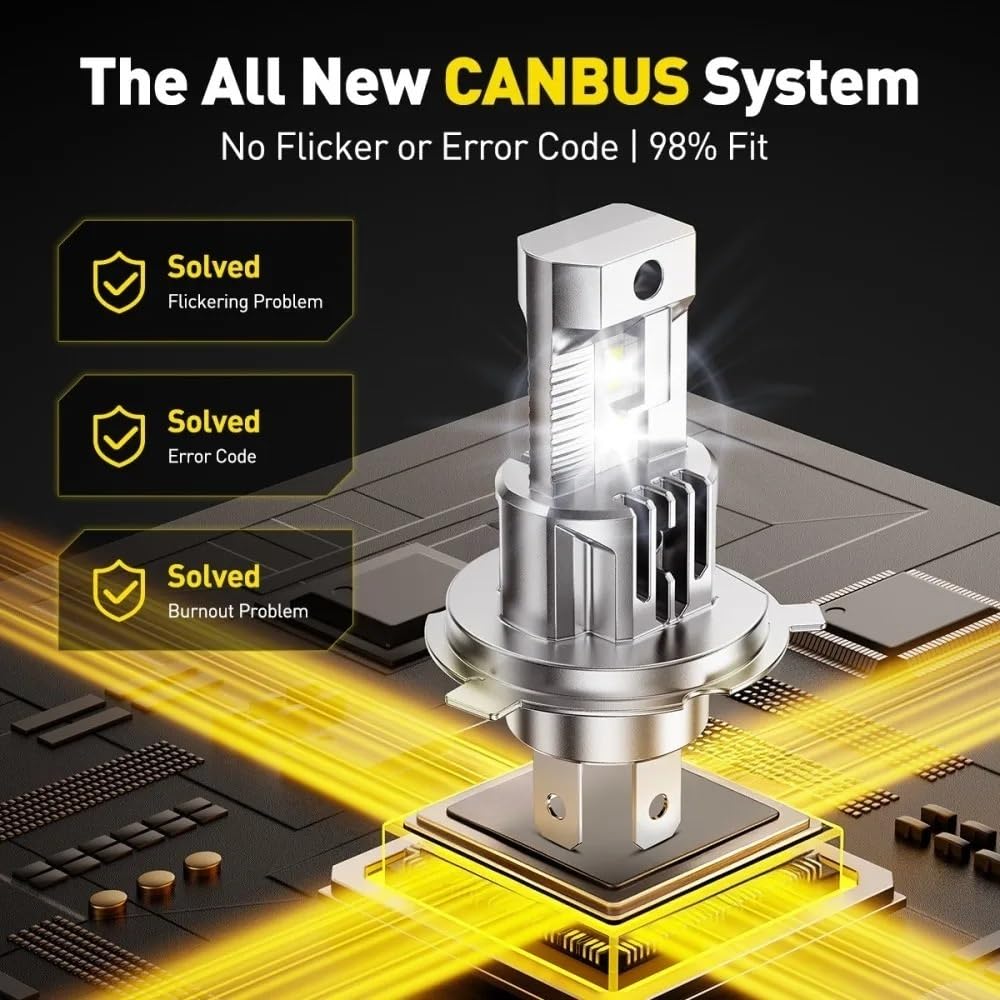 Światła drogowe Lampa LED H4 do żarówki samochodowej 9003 HB2 | Canbus Car Light Bezwentylatorowy Auto Motocykl 12V 6500K Światła
