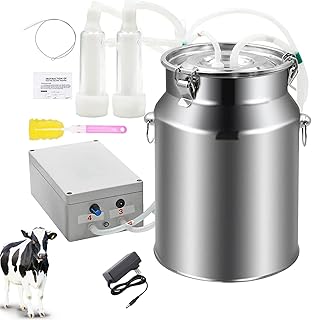 HOOMFIT 10L Electric Milking Machine for Cows Plug-in Electric Vacuum Pump Milker with Stainless Steel Bucket Livestock Mi...
