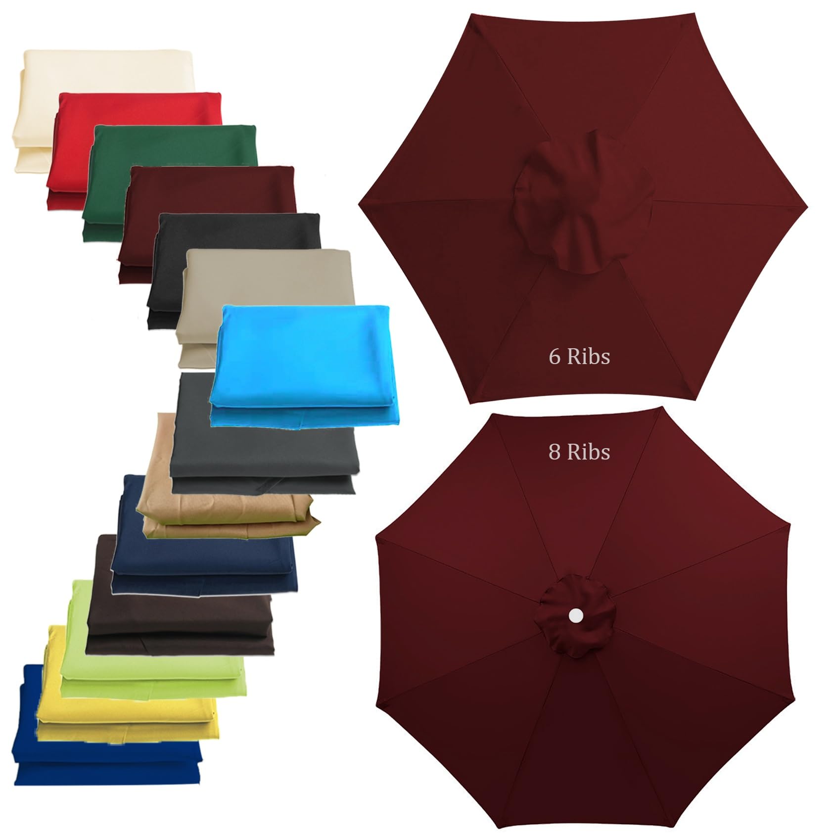 Waterproof Replacement Umbrella Canopy Cover 6.6ft/9ft/10ft - 6 Ribs 8 Ribs - Sun Umbrella Replacement Cloth Replacement Parasol Cover Replacement Garden Patio Umbrella Fabric Canopy Cover(Color:Burgu