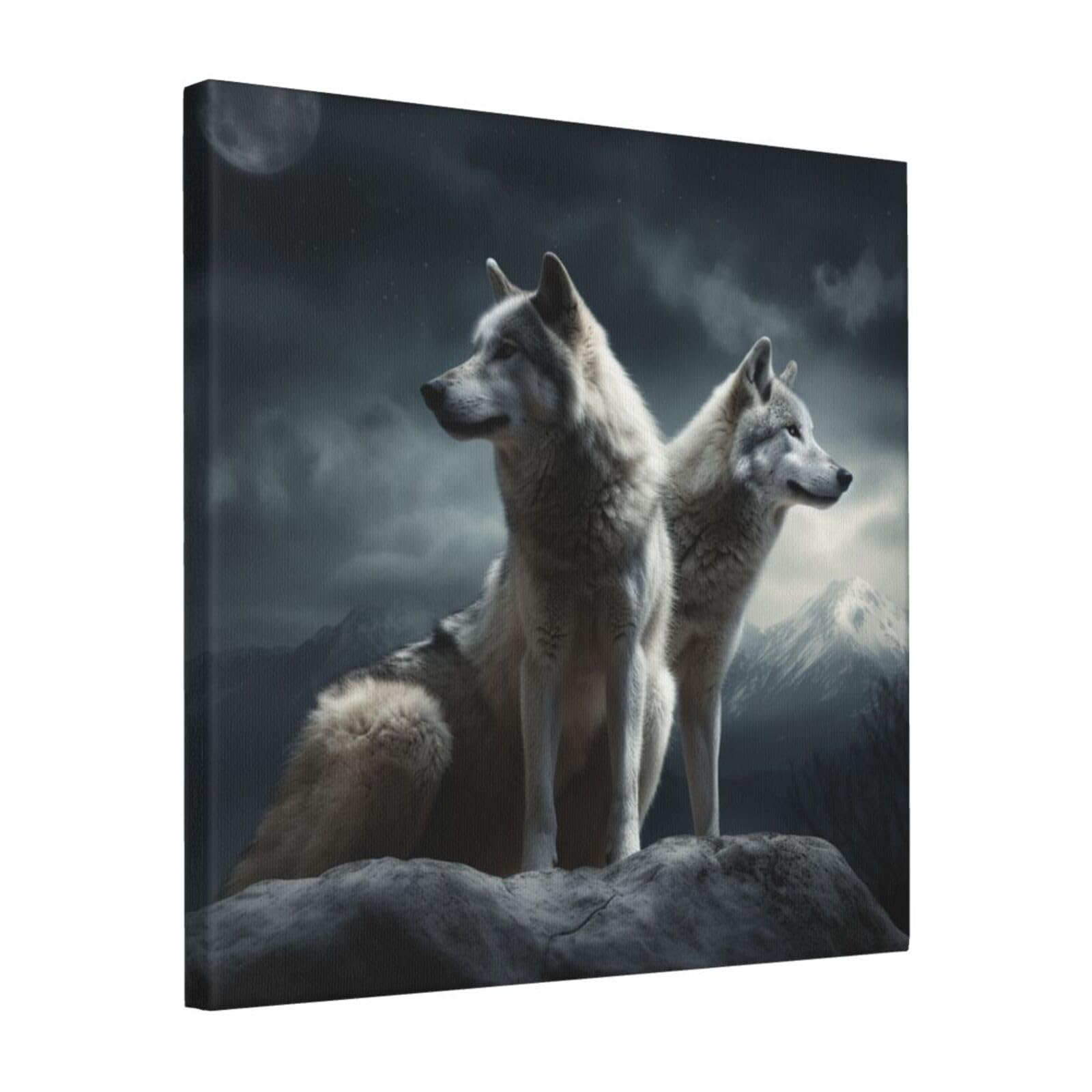 FodPand wolf at night Canvas Wall Art for Living Room Wall Decor 16"x16" Modern Artwork Painting Pictures Hanging Canvas Prints Aesthetic Wall Art for Bedroom Bathroom Office Wallart Decor