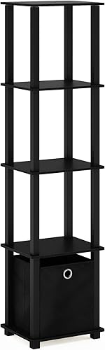 Miniatura 83 de Furinno Turn-N-Tube - Estante decorativo de exhibición sin herramientas, escalera de 3 niveles, blanco sólido/negro Blanco