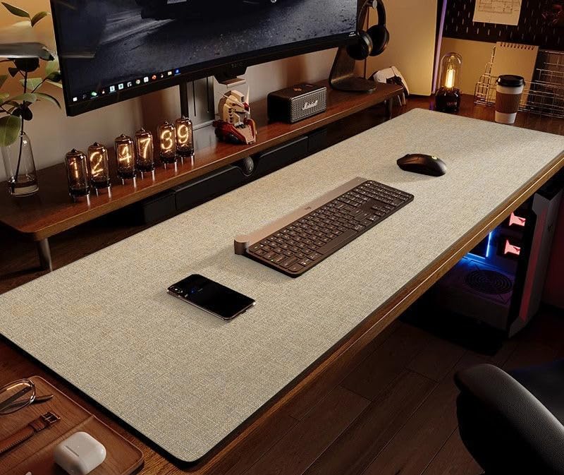 Cotton Linen Texture Desk Mat for Desktop - Large Waterproof Non-Slip Computer Desk Pad Protector, Double-Sided Mouse Pad with Smooth Surface for Keyboard Mouse Home Office (#1,80x140cm)