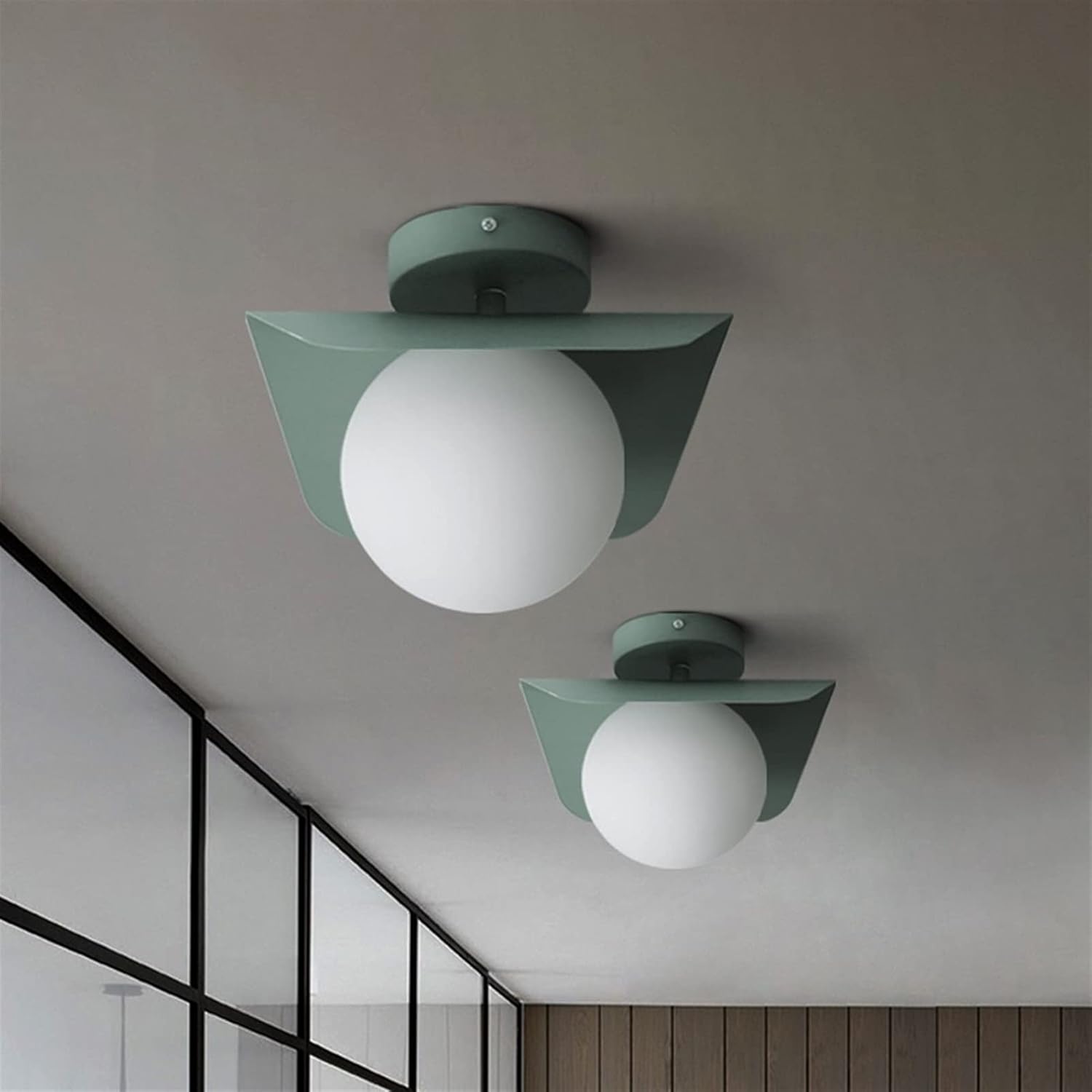 Modern Spherical Glass Lampshade, Wall Lamp Decorated in Corridor, Lighting Fixture for Children's Bedroom Headroom, for Children/Green/White Light