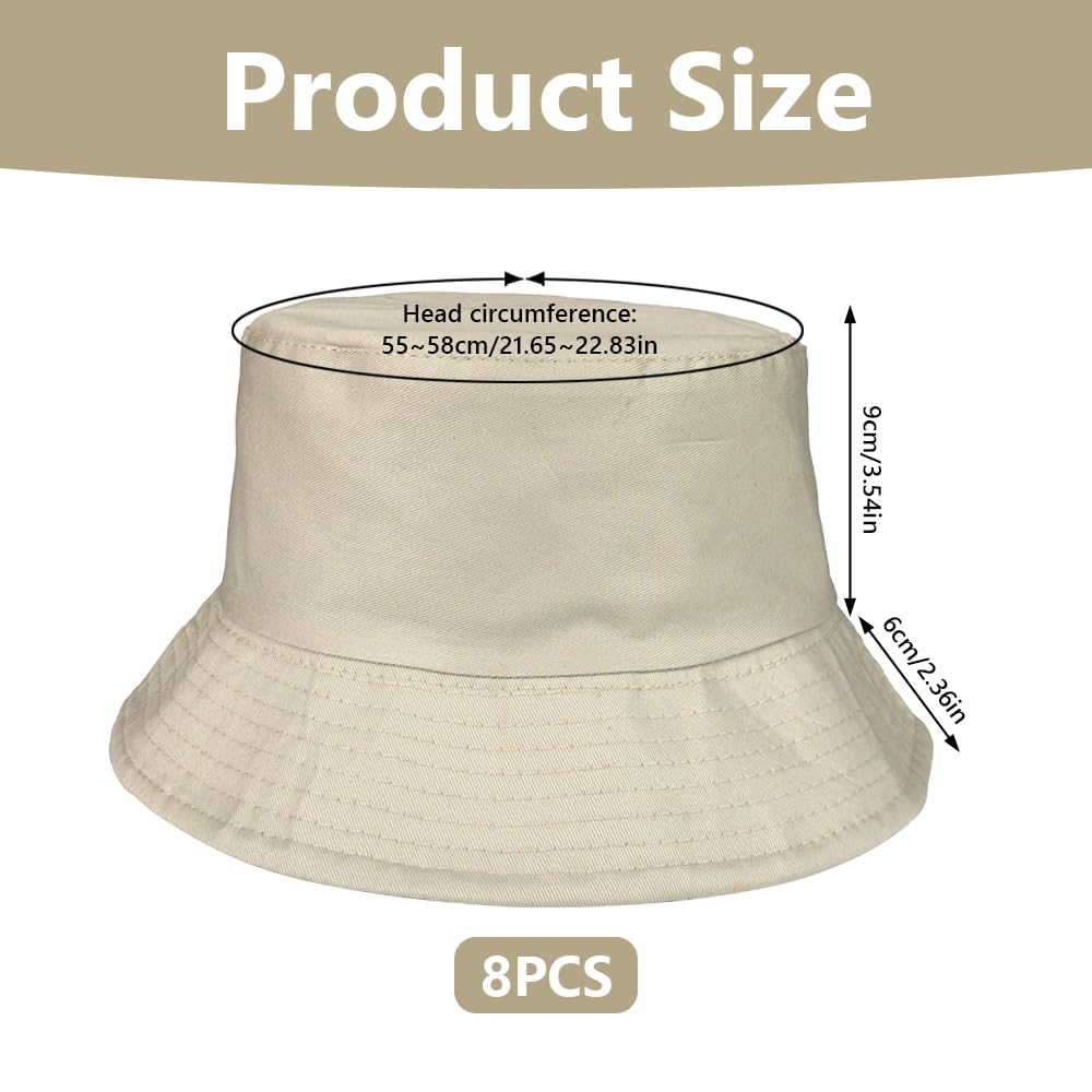 Lotvic Lot de 8 chapeaux bob unisexes pliables pour l'été, protection UV, chapeau de pêcheur de plage, chapeaux de soleil respirants pour homme et femme, chapeau cloche réversible pour voyage, pêche